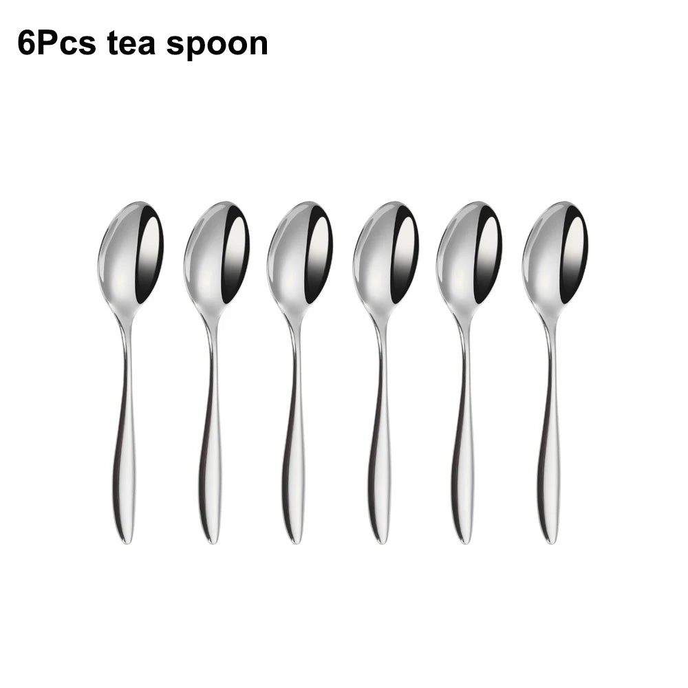 6/16/20/24Pcs Sliver Tableware Stainless Steel 304 Cutlery Set Mirror Knife Fork Spoon Western Dinner Set Smooth Handle Flatware