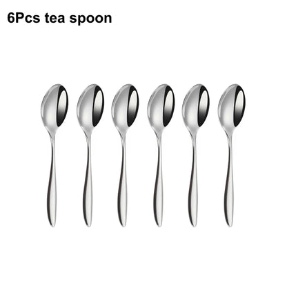 6/16/20/24Pcs Sliver Tableware Stainless Steel 304 Cutlery Set Mirror Knife Fork Spoon Western Dinner Set Smooth Handle Flatware