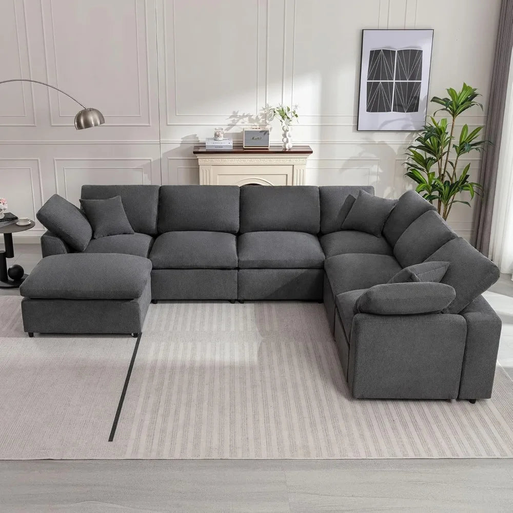 Modular Sectional Sofa Modern Oversized Cloud Couch with Movable Ottoman 7 Seater L-Shaped Sofas Comfy Couches for Living Room S