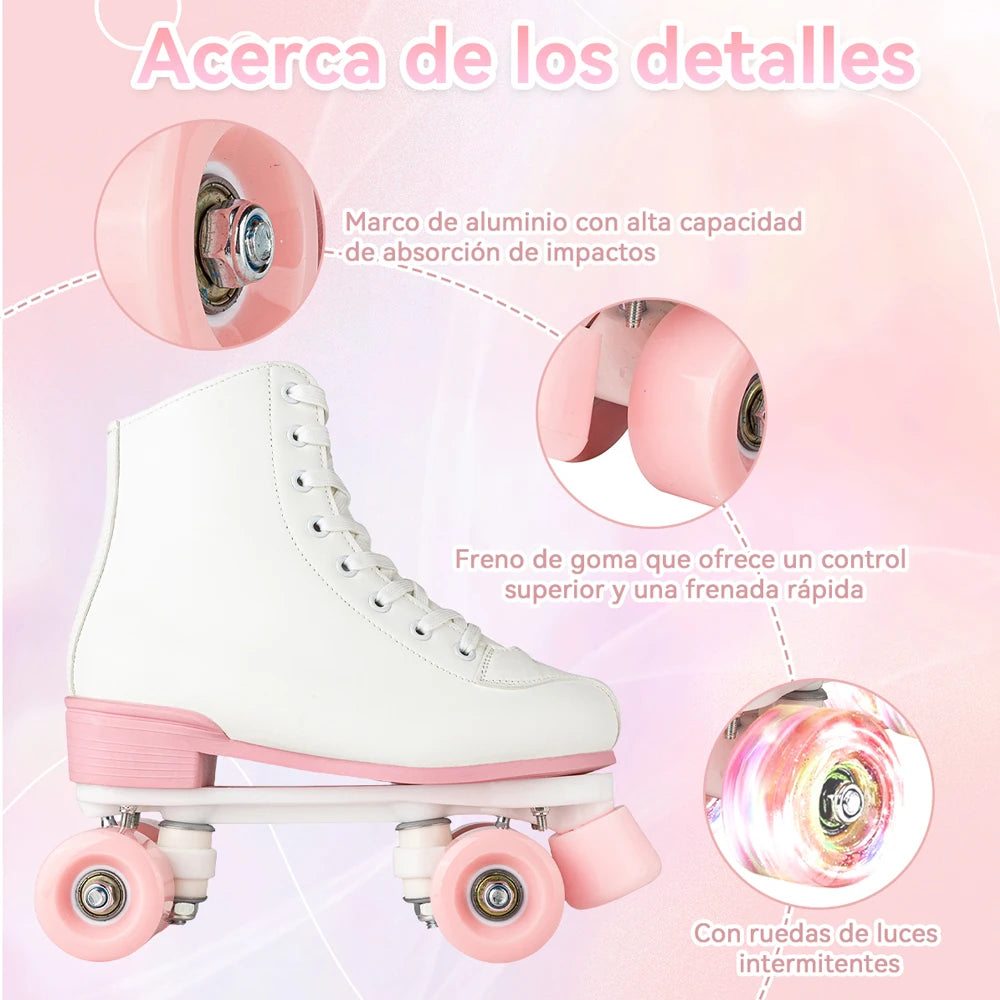 Roller Skates Shoes Adult Outdoor Sneakers Size 35-40 PU Leather Roller Skates Skating Shoes Training 4 Wheels Quad Sneakers
