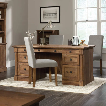 Palladia Executive Desk, 29.5"D x 65.1"W x 29.61"H, Vintage Oak finish