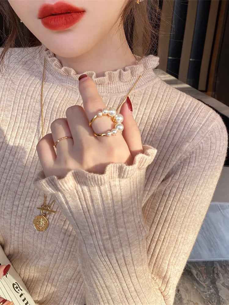 Turtleneck Sweater Women Fashion 2025 New Binding Stretch Tops Women Knitted Pullovers Long Sleeve Bottoming Knitted Sweater