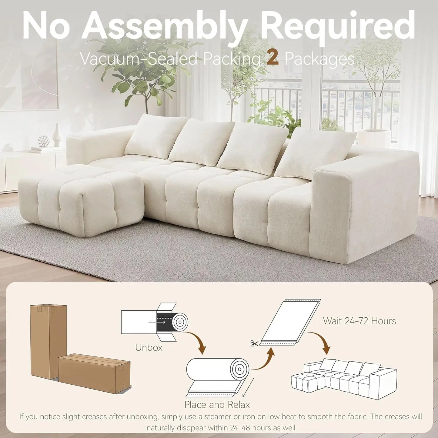 119" Oversized Cloud Boneless Couches for Living Room, Modern Tufted Modular Sectional Sofa with Deep Seat &, Customized