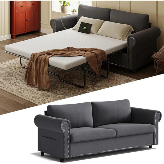 Queen Pull Out Sofa Bed | 83" Large Sleeper Sofa with Queen Size Mattress | 2-in-1 Convertible Loveseat Sofa-Bed with,Customized