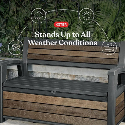 Signature 60 Gallon Storage Bench Deck Box - Patio Furniture, Porch Decor, Outdoor Seating, Store Garden Tools, Walnut