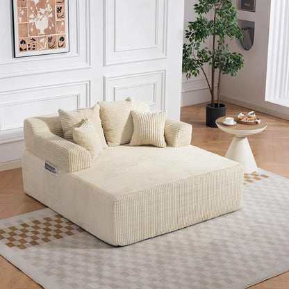 58" Chaise Lounge Chair Indoor, Green - Oversized Corduroy Boneless Sleeper Sofa Bed with Armrests and 4 Pillows, No Assembly