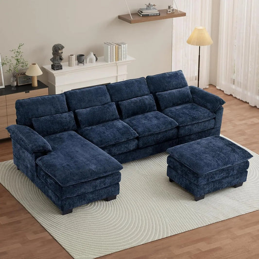 114" U Shape Sectional Cloud Couch with Ottoman,Fluffy Sectional Couches for Living Room,4 Seater Modular, Customized