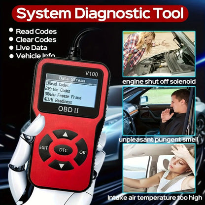1pc V100 Professional OBD2 Scanner, Engine Fault Code Reader, Diagnostic Scan Tool for OBD II Protocol Cars Since 1996