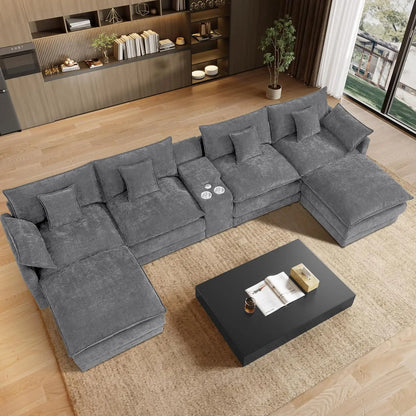 145" U Shaped Cloud Couch Sectionals Comfy White Sectional Couches for Living Room Modern Fluffy Oversized Modular Sofas, Chenil