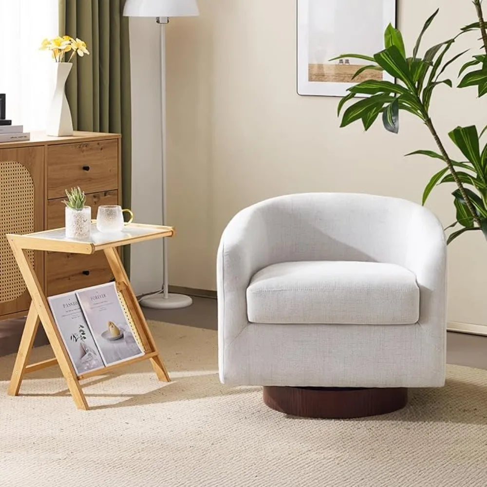 360°Swivel Accent Chair with Engineered Wood Base and Removable Cushion for Living Room, Bedroom, Curved Back Barrel Chair for