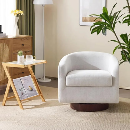 360°Swivel Accent Chair with Engineered Wood Base and Removable Cushion for Living Room, Bedroom, Curved Back Barrel Chair for