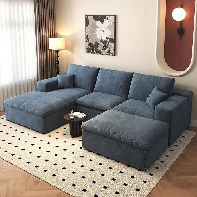 107'' L-Shaped Modern Modular Sectional Sofa Cloud Couch 4-Seat Chenille Deep-Seat Living Room Couch with Pillow Customized