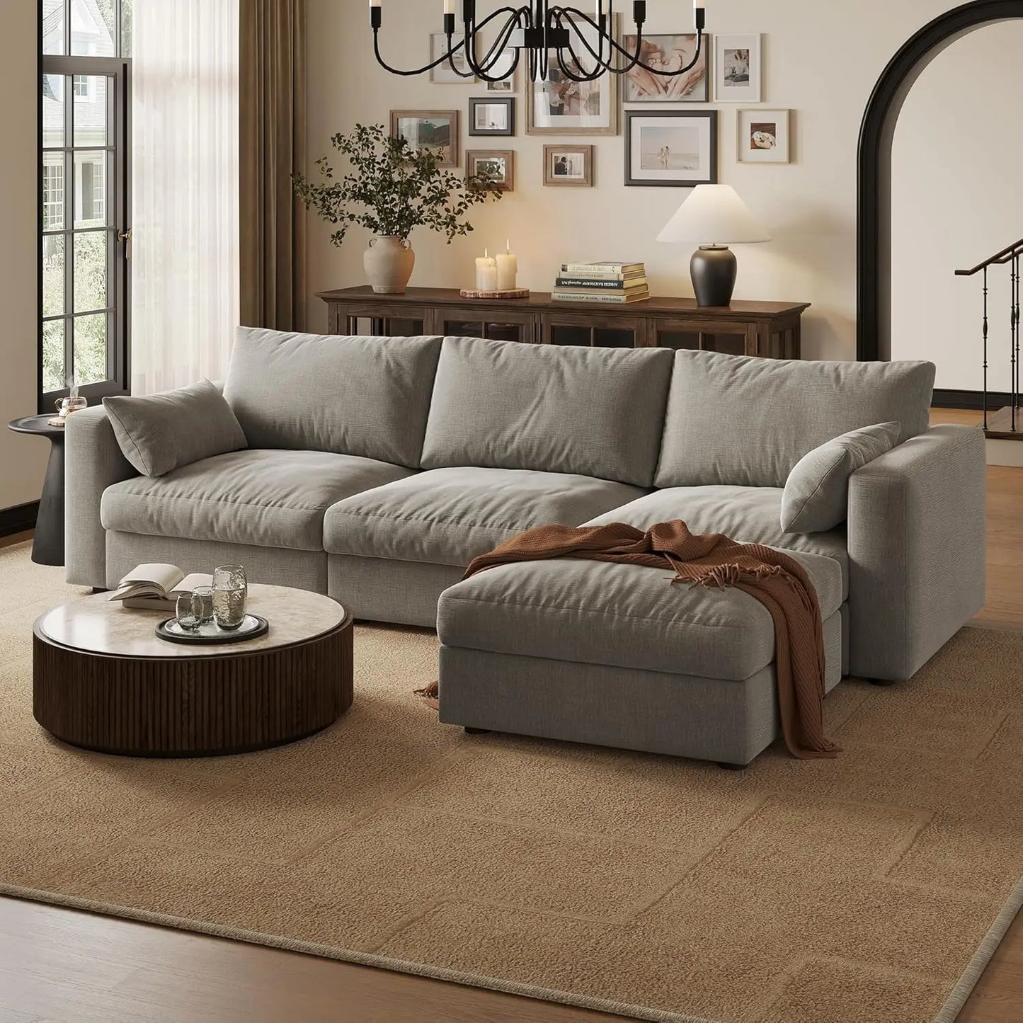 Cloud Modular Sectional Sofa Couch with Storage Ottoman, 99" Oversized Sectional Couches for Living Room, Cloud, Customized