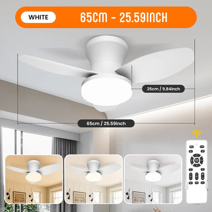 Mexllex Three Leaf Ceiling Fan with Light & Remote Control, 6 Speed, Reversible Noiseless, Dimmable LED Chandelier for Bedroom