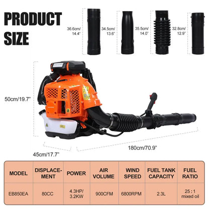 4-Stroke  Backpack Leaf Blower, 80CC 750CFM Engine Gas Leaf Blower,High Strength Gas PoweredSnow Blower Powerful Engine, Orange