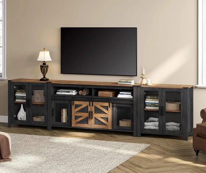 TV Stand Set for 100 inch TV,Door Storage Cabinet with Mesh for Living Room,Farmhouse Storage Units with Open and Adjusta