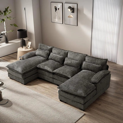 Modern U Shape Sectional Sofa Cloud Couch, 110" Upholstery Chenille Fabric Modular Couch, Comfy 4 Seat Sleeper Sofa With Double