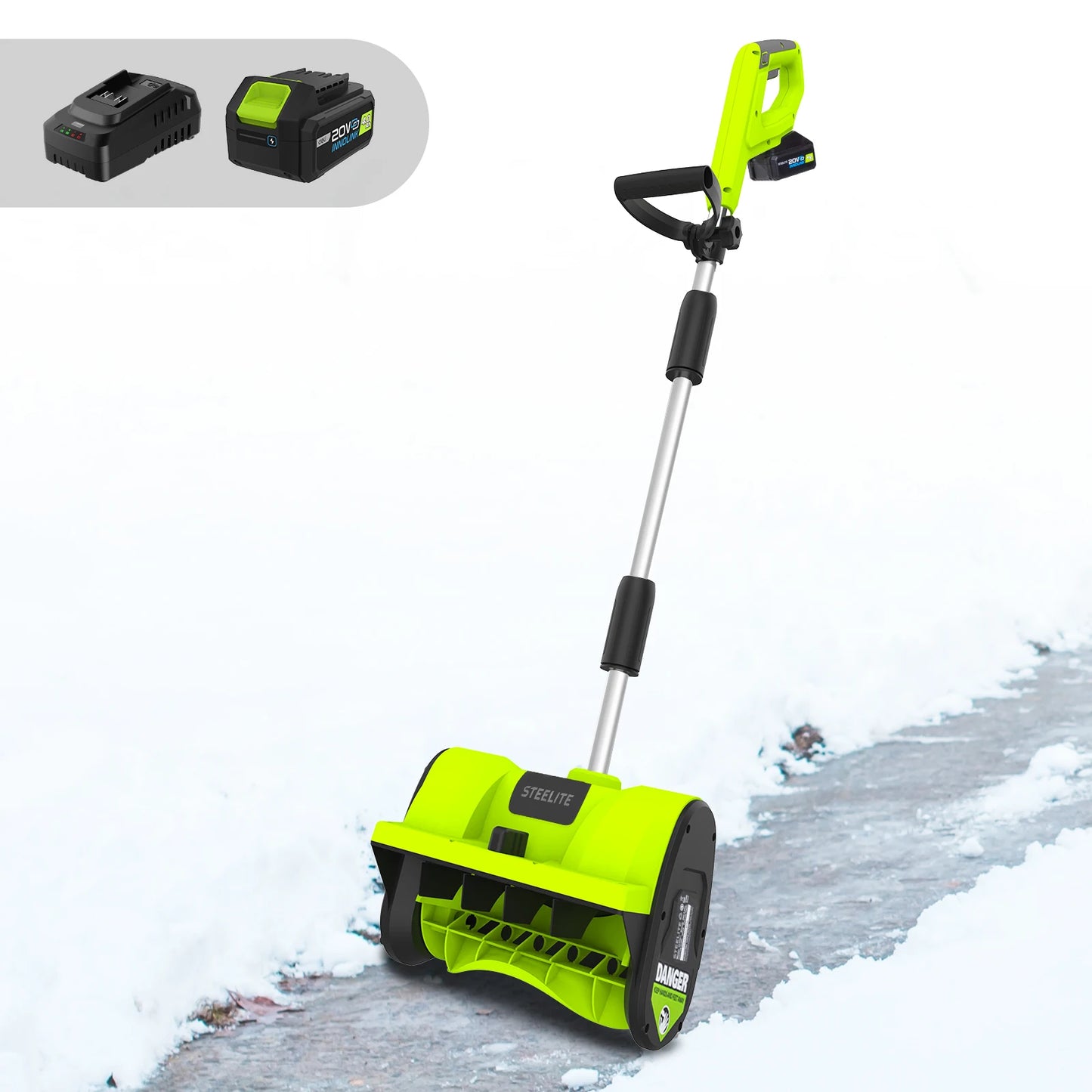 Deli STEELITE 21V 12" Cordless Snow Shovel w/4.0Ah Battery, 20' Throw - Electric Snow Blower for Driveway/Sidewalk