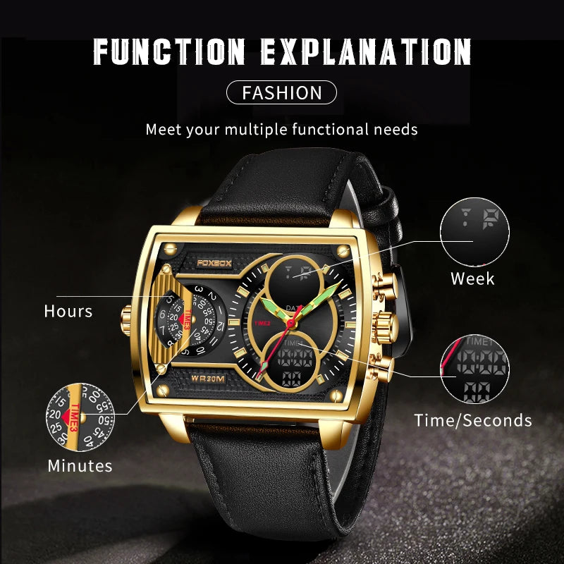 LIGE Digital Men's Watches Fashion Square Military Stainless Casual Sports Quartz Electronic Watch Waterproof Male Alarm Clocks
