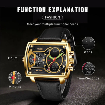 LIGE Digital Men's Watches Fashion Square Military Stainless Casual Sports Quartz Electronic Watch Waterproof Male Alarm Clocks