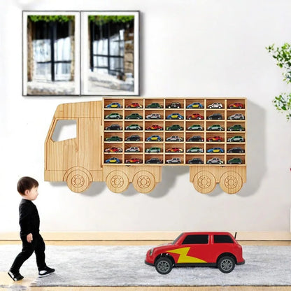 Wood Toy Car Display Rack, Holds 42 Diecast Cars Model Car Display Case 1/64 Scale Toy Cars Organizer Freestanding