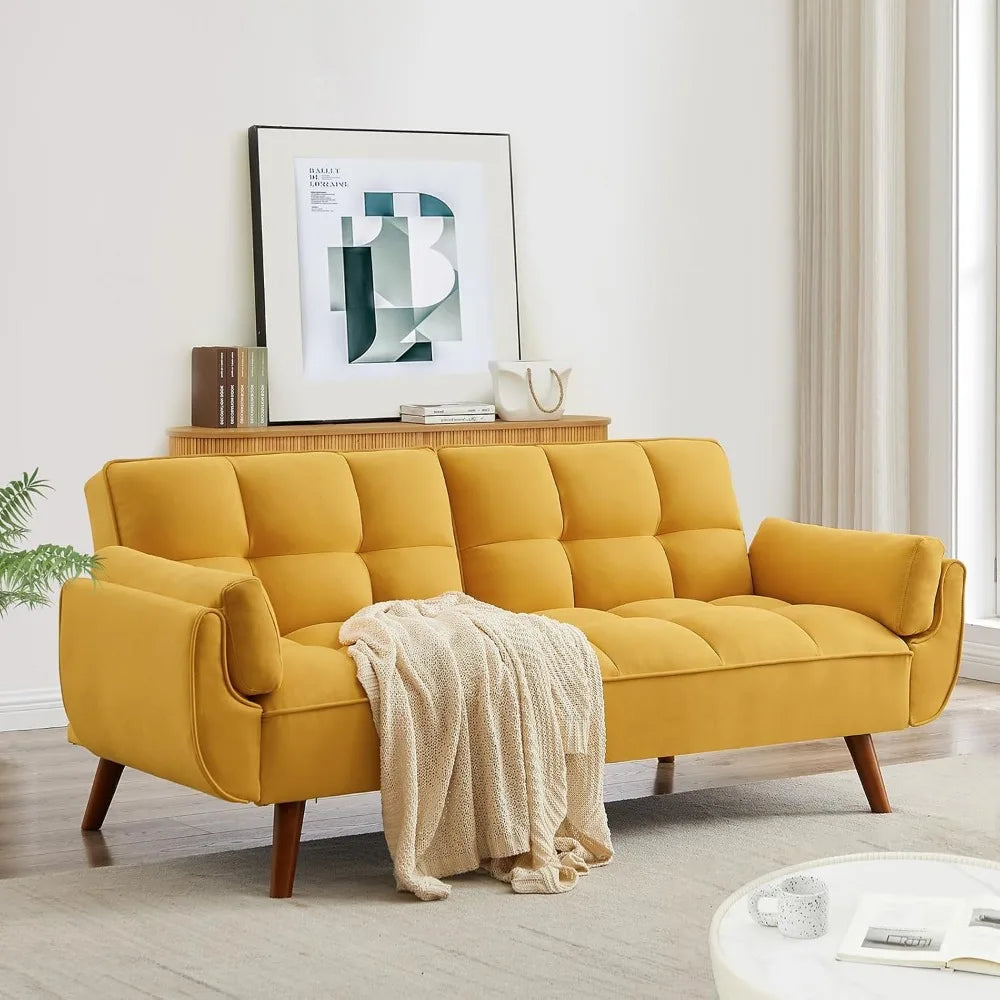 Convertible Futon Sofa Bed,Linen Sleeper Couch, 75" W Modern 3 Seater Tufted Sofa with Adjustable Backrests and Solid,Customized