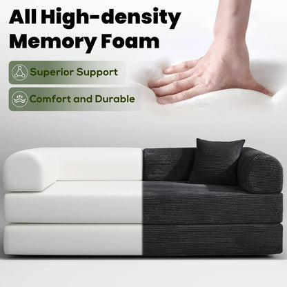 79" Boneless Corduroy Convertible Sofa Bed Foldable Memory Foam Compressed Modular Couch in a Box for Customized Comfort