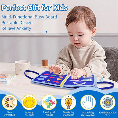 New Busy Board for Toddlers Sensory Toy Buttons Laces Develop Fine Motor Skills Travel-Friendly Learning Activity Board for Kids