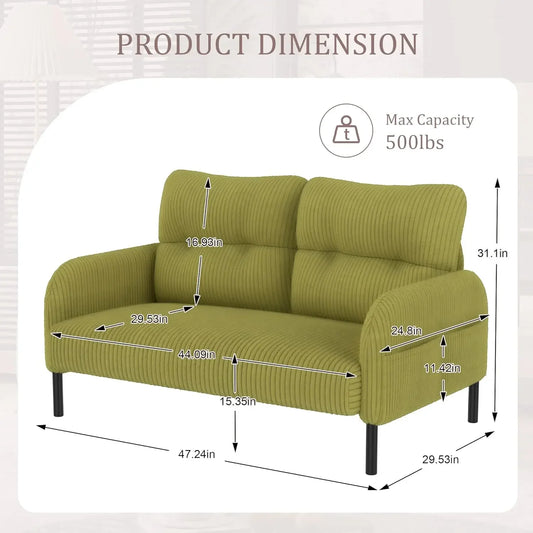 47" Loveseat Couch, Comfy Corduroy with Spring Cushion, Super Deep Seat Sofa Bed, Suitable for Living Rooms and, Customized