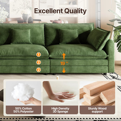111.5" L Shaped Modern Sofa Modular Sectional Cloud Couch with Ottoman, 4-Seat Chenille Deep Seat Sofa with Pillow for Living Ro