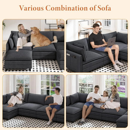 109" L Shaped Cloud Sectional Couch, Comfy Corduroy Upholstered Modular Couches for Living Room, Modern 3 Seater, Customized
