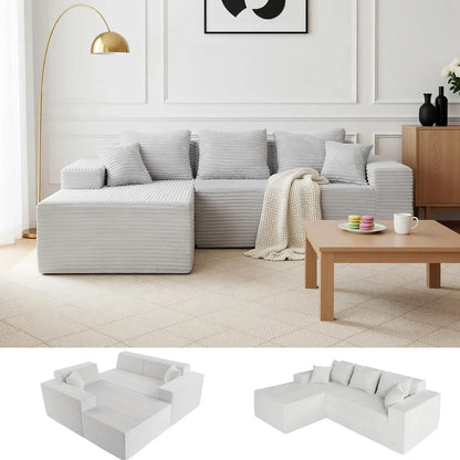 95" Boneless Couch, Cloud Couch Sectional, L-Shape Corduroy Modular Sectional Sofa Deep Seat, Upholstered Couches, Customized