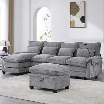 Modern U Shape Sectional Sofa Cloud Couch, 110" Upholstery Chenille Fabric Modular Couch, Comfy 4 Seat Sleeper Sofa With Double
