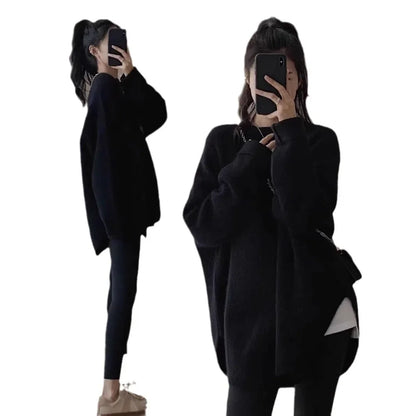 White Knitted Loose Long Sleeve Women's Base Shirt Sweater Autumn Winter High Sensation Inner Match Lazy Style Polyester Fiber