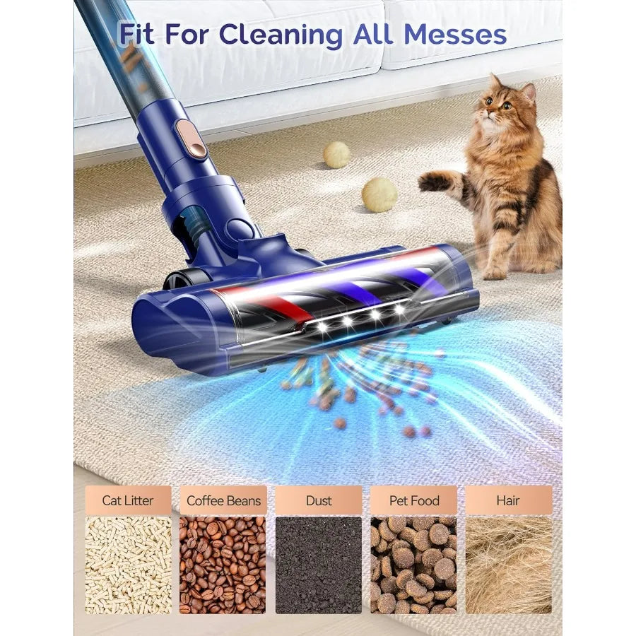 Cordless Vacuum Cleaner, 23kpa Powerful Lightweight Stick Vac with LED Headlights, 3 Modes, 45 Mins Runtime, Rechargeable Portab