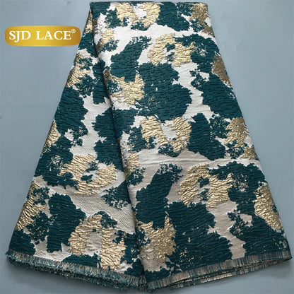 SJD LACE Nigerian Brocade Lace Fabric 2025 High Quality French Gilded Jacquard Lace Damask Dress For Women Wedding Party Sew4096