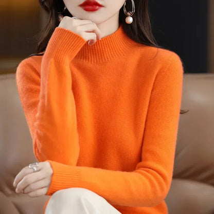 Women's Knitwear Autumn Winter Sweater Korean Basic Solid Long Sleeve Pullovers Warm Bottoming Shirts Half High Collar Black Red