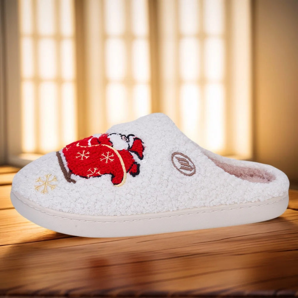Santa Claus Elk Christmas Plush Slippers Comfortable Thermal Couple Slippers Non-Slip Fuzzy Closed Toe Slippers for Men Women