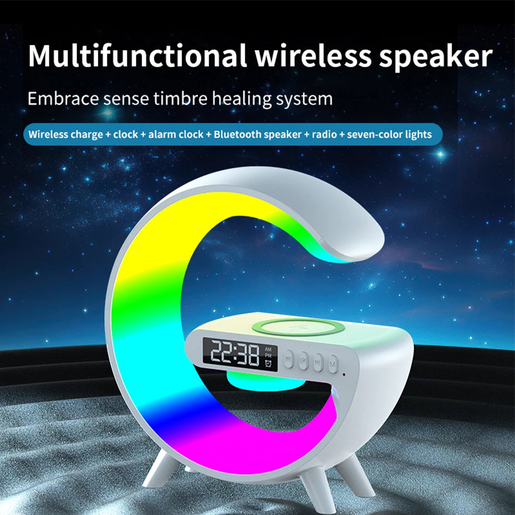 Wireless Speaker Charger Table Lamp with Alarm Clock Charging Function Night Light LED Table Lamp for Living Room Bedroom