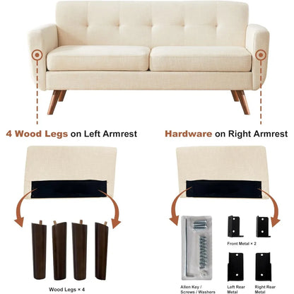 65" W Loveseat Sofa, Mid Century Modern Decor Love Seat Couches for Living Room, Button Tufted Upholstered Small Couch