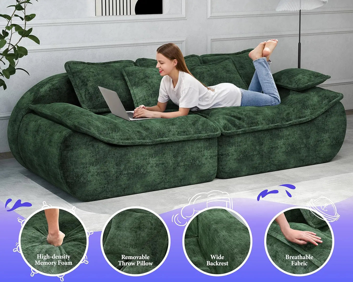 Sofa Couches 3-Seater Modular Sectional Sofa, 89''Comfy Loveseat with Throw, Deep Seat Small Sofa for Small Space, Customized