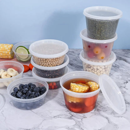 24pcs Deli Food Storage Containers with Lids,Plastic Food Storage Containers 8oz,16oz,32oz Freezer Storage Containers,BPA Free