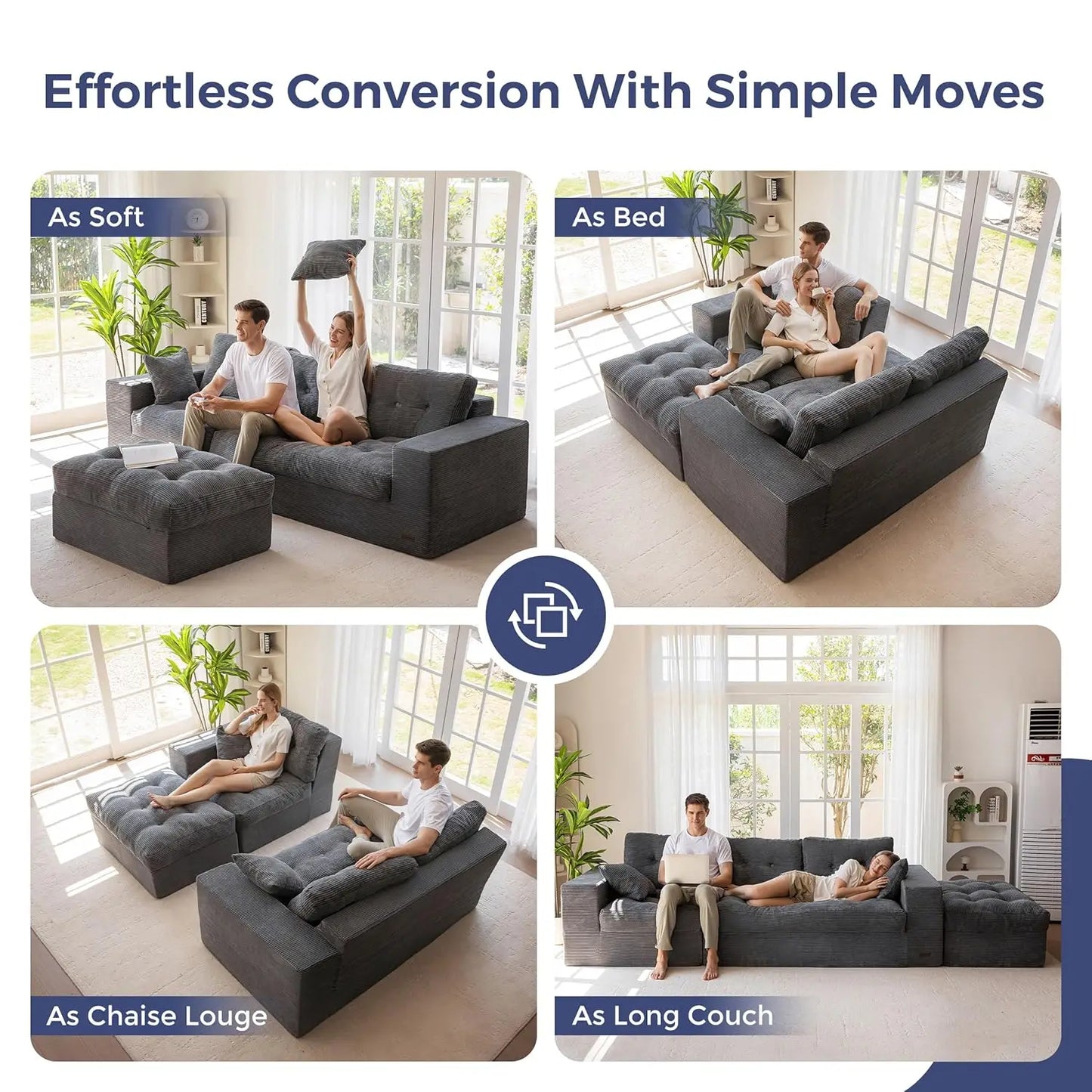 104" L Shaped Modular Sectional Sofa with Ottoman, Cloud Boneless Couch with Layered Cushion, Upholstered Sofa in a Box, Flexibl