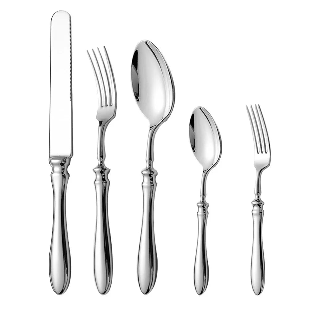 5pcs 18/10 Stainless Steel Cutlery Set Roman Handle Luxury Steak Knife Fork Spoon Tableware Flatware Dinnerware Dishwasher Safe
