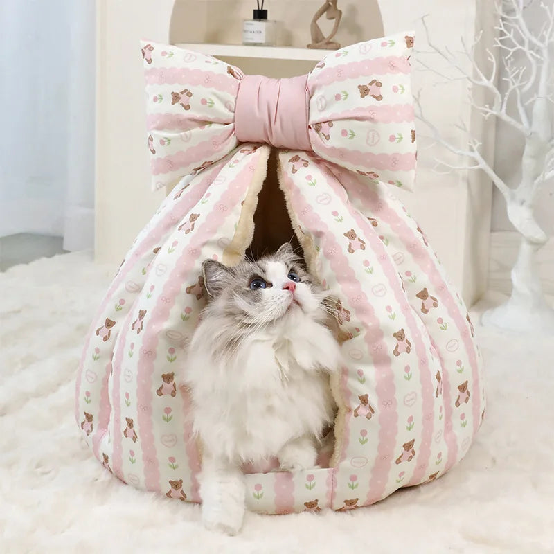 2026 New Cute Cat Bed Enclosed All-Season Pet Bed for Cats Small Dogs Nest Soft Skin-Friendly Fabric Comfortable Puppy House