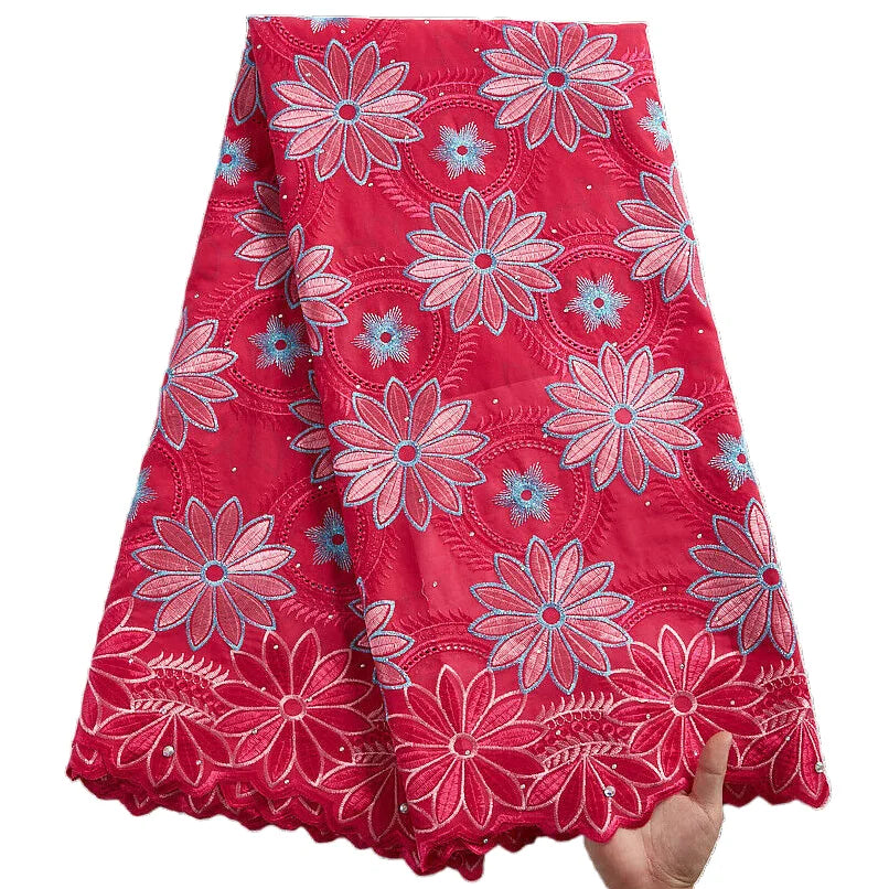 2025 Nigerian Embroidered Cotton Lace Fabric High Quality 5 Yards African Lace Fabric Swiss Voile Lace Wedding Dress for Women