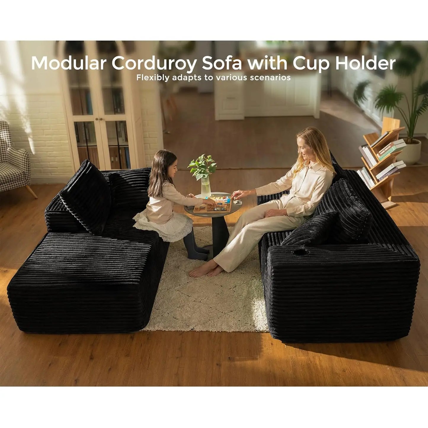 106" Cloud Couch Corduroy Modular Sectional Sofa L-Shape Boneless Couch with Wide Armrests and Cup Holders for, Customized