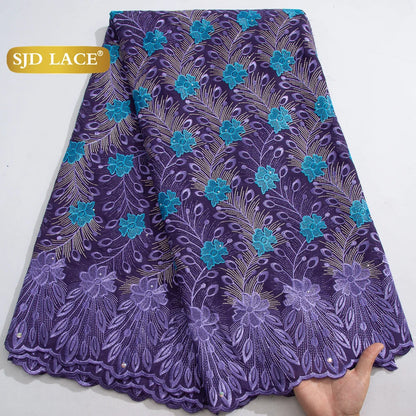 SJD LACE African Nigerian Cotton Lace Fabrics 5 Yards 2025 High Quality Swiss Cotton Lace for Sewing Party Women DIY Dress 4325