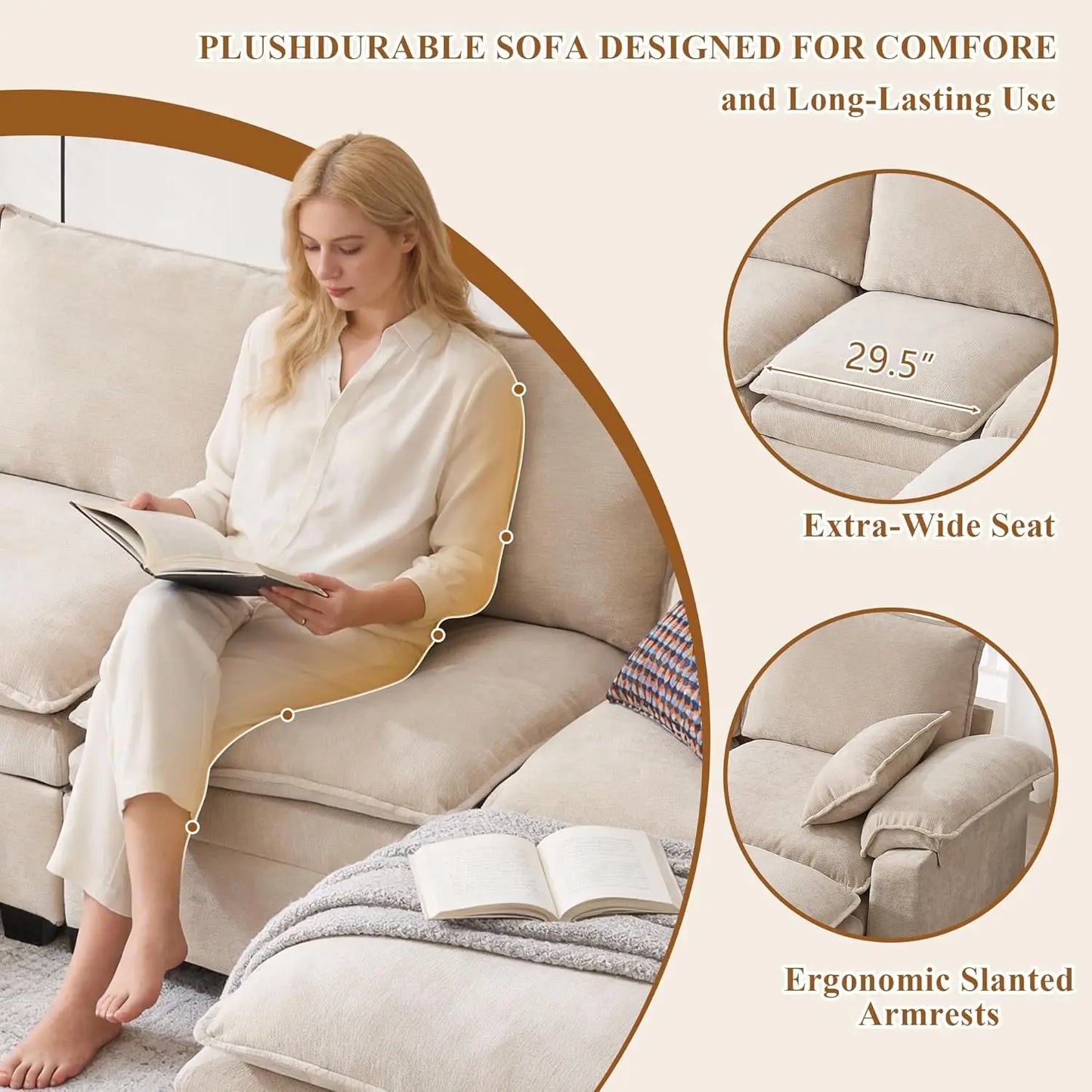 108" U Shaped Cloud Couch Sectional with Ottoman Storage, Chenille Modular Sectional Sofa with Pillow, Modern Deep, Customized