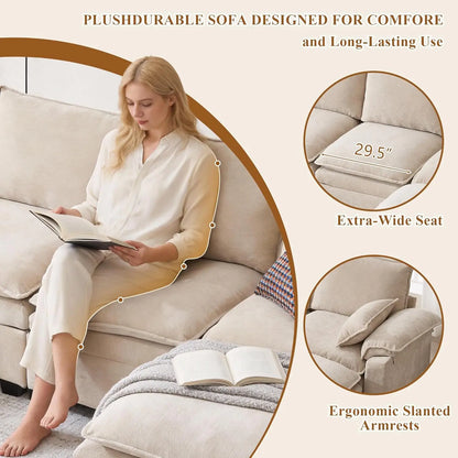 108" U Shaped Cloud Couch Sectional with Ottoman Storage, Chenille Modular Sectional Sofa with Pillow, Modern Deep, Customized
